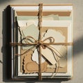 A stack of paper crafts bound by twine is displayed. The collection includes various shapes and Royalty Free Stock Photo