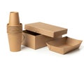 Stack of paper cups and boxes isolated on white background Royalty Free Stock Photo