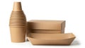 Stack of paper cups and trays isolated on white background Royalty Free Stock Photo