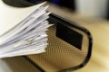 Stack of paper document in office In tray at work Royalty Free Stock Photo