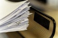 Stack of paper document in office In tray at work Royalty Free Stock Photo