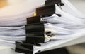 Stack of Paper documents with clip, Pile of unfinished documents on office desk folders. Business papers for Annual Report files, Royalty Free Stock Photo