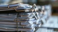 Stack of paper files on table in office