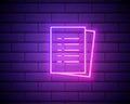 Stack Of Paper icon. Neon style. Light decoration icon. Bright electric symbol isolated on brick wall backgrond
