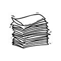 Stack of paper pages line art. Blank sheets. Hand drawn doodle vector illustration. Doodle paper heap. Contract document pile