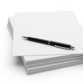 Stack of paper with pen isolated on white background Royalty Free Stock Photo