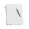 Stack of paper with pen isolated on white background Royalty Free Stock Photo