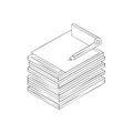 Stack of Paper Sheets with Rolled Up Top and Pencil Outline Isometric View Royalty Free Stock Photo