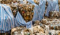 Stack of paper waste for recycle in recycling factory. Paper waste for recycle. Pile of cardboard box. Recycling business. Waste