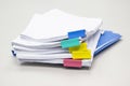 Stack of papers documents in archives files with paper clips on desk at offices Royalty Free Stock Photo