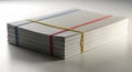 Stack of papers secured with colorful rubber bands, simple office supplies. Royalty Free Stock Photo