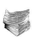 Stack of papers sketch drawing. Illustration of office documents. Pile of printed financial forms, notes, sheets. Bureaucracy