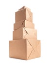 Stack of parcel wrapped with brown packing paper