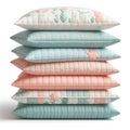 stack of pastel color pillows isolated on white background