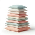 stack of pastel color pillows isolated on white background