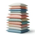 stack of pastel color pillows isolated on white background