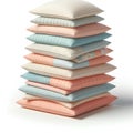 stack of pastel color pillows isolated on white background