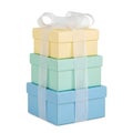Stack of pastel colored gift boxes isolated on white background Royalty Free Stock Photo