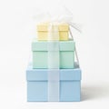 Stack of pastel colored gift boxes isolated on white background Royalty Free Stock Photo