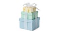 Stack of pastel colored gift boxes with ribbon isolated on white background Royalty Free Stock Photo