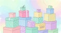 Stack of Pastel Colored Gift Boxes with Subtle Patterns presents colorful Royalty Free Stock Photo