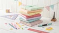 Stack of pastel notebooks and stationery Royalty Free Stock Photo