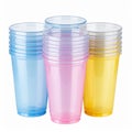 Stack of Pastel Plastic Cups on White Background Royalty Free Stock Photo