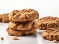 Stack of peanut butter cookies on a white background