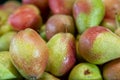 Stack of pears on a market stall Royalty Free Stock Photo