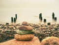 Stack of pebble stone on shingle beach Royalty Free Stock Photo