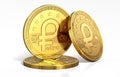 Stack of Petro, the oil backed cryptocurrency coin, isolated on white background. 3D rendering