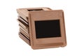 Stack of photo slides on white background Royalty Free Stock Photo