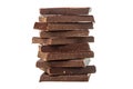 Stack of pieces of chocolate isolated on white Royalty Free Stock Photo