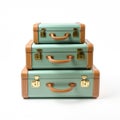 Stack of 3 pieces of vintage green colored luggage
