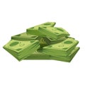 Stack of pile of dollars money with perspective view. Flat and solid color cartoon style vector illustration. Royalty Free Stock Photo