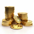 Golden BTC bitcoins on white background. Royalty Free Stock Photo