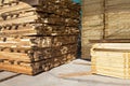 stack of pile wood bar in lumber yard factory use for construction wood industry