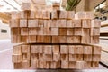 Stack of pile wood bar in lumber yard factory used in wood-processing industry Royalty Free Stock Photo