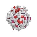 Stack of pills and tablets. Pharmacy concept. Medicine background