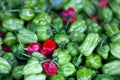 Stack of Piment cabri on a market stall