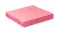 Stack of pink dotted paper napkins on white background