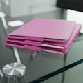 A stack of pink file folders each with a tab is neatly arranged on a Royalty Free Stock Photo