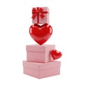 Stack of pink gift boxes with red hearts isolated on transparent background Royalty Free Stock Photo