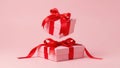 Stack of Pink Gift Boxes with Red Ribbons and Bows Royalty Free Stock Photo