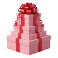 Stack of pink gift boxes with red ribbons Royalty Free Stock Photo