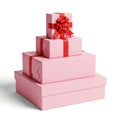 Stack of pink gift boxes with red ribbons Royalty Free Stock Photo