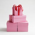 Stack of pink gift boxes with red ribbons Royalty Free Stock Photo