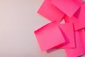 stack pink sticky note on white background. Color paper note. Back to school minimal concept