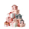 Stack of Pink, White, and Teal Gift Boxes with Bows Royalty Free Stock Photo