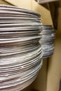 Stack of pizza pans Royalty Free Stock Photo